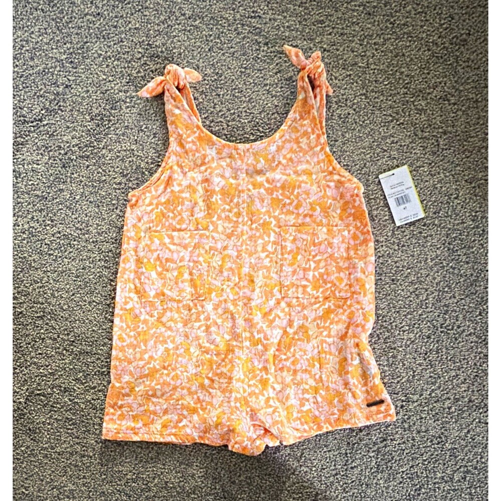 Volcom Girls Orange/White Floral Knit Romper Sleeveless Pull On Size 4T NWT A4